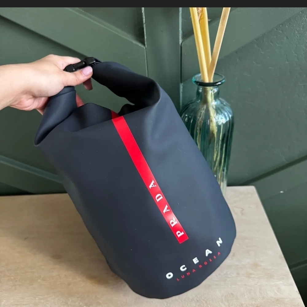 Prada Men's Black Duffel Bag with Red Stripe - Picture 4 of 5